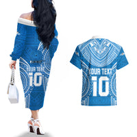 Custom Gulf Isou Rugby Couples Matching Off The Shoulder Long Sleeve Dress and Hawaiian Shirt Papua New Guinea Polynesian Tattoo LT03 - Polynesian Pride
