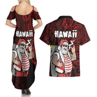 Hawaii Aloha Santa Claus Funny Polynesian Tattoo Couples Matching Summer Maxi Dress and Hawaiian Shirt Red Color LT03 - Polynesian Pride
