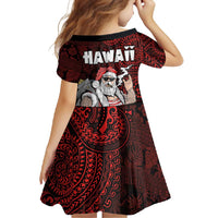 Hawaii Aloha Santa Claus Funny Polynesian Tattoo Family Matching Mermaid Dress and Hawaiian Shirt Red Color