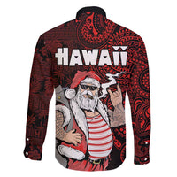 Hawaii Aloha Santa Claus Funny Polynesian Tattoo Family Matching Off Shoulder Maxi Dress and Hawaiian Shirt Red Color LT03 - Polynesian Pride