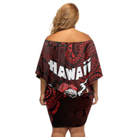 Hawaii Aloha Santa Claus Funny Polynesian Tattoo Family Matching Off Shoulder Short Dress and Hawaiian Shirt Red Color LT03 - Polynesian Pride