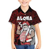 Hawaii Aloha Santa Claus Funny Polynesian Tattoo Family Matching Off Shoulder Short Dress and Hawaiian Shirt Red Color LT03 Son's Shirt Red - Polynesian Pride