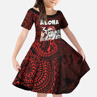 Hawaii Aloha Santa Claus Funny Polynesian Tattoo Family Matching Summer Maxi Dress and Hawaiian Shirt Red Color LT03 Daughter's Dress Red - Polynesian Pride