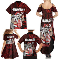 Hawaii Aloha Santa Claus Funny Polynesian Tattoo Family Matching Summer Maxi Dress and Hawaiian Shirt Red Color LT03 - Polynesian Pride