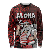 Hawaii Aloha Santa Claus Funny Polynesian Tattoo Long Sleeve Shirt Red Color