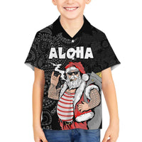 Hawaii Aloha Santa Claus Funny Polynesian Tattoo Family Matching Puletasi and Hawaiian Shirt Black Color LT03 Son's Shirt Black - Polynesian Pride