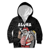Hawaii Aloha Santa Claus Funny Polynesian Tattoo Kid Hoodie Black Color