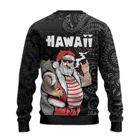 Hawaii Aloha Santa Claus Funny Polynesian Tattoo Ugly Christmas Sweater Black Color