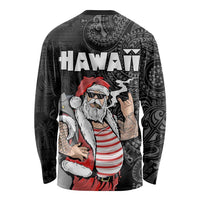 Hawaii Aloha Santa Claus Funny Polynesian Tattoo Long Sleeve Shirt Black Color