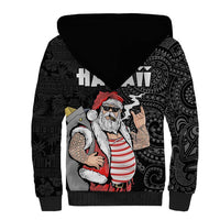 Hawaii Aloha Santa Claus Funny Polynesian Tattoo Sherpa Hoodie Black Color