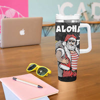 Hawaii Aloha Santa Claus Funny Polynesian Tattoo Tumbler With Handle Black Color