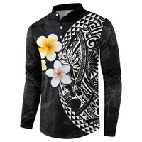 Hawaiian Hibiscus and Plumeria Polynesian Tribal Tattoo Button Sweatshirt Black Color