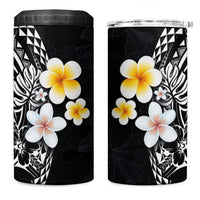 Hawaiian Hibiscus and Plumeria Polynesian Tribal Tattoo 4 in 1 Can Cooler Tumbler Black Color