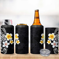 Hawaiian Hibiscus and Plumeria Polynesian Tribal Tattoo 4 in 1 Can Cooler Tumbler Black Color