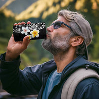 Hawaiian Hibiscus and Plumeria Polynesian Tribal Tattoo 4 in 1 Can Cooler Tumbler Black Color