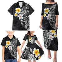 Hawaiian Hibiscus and Plumeria Polynesian Tribal Tattoo Family Matching Puletasi and Hawaiian Shirt Black Color LT03 - Polynesian Pride