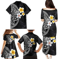 Hawaiian Hibiscus and Plumeria Polynesian Tribal Tattoo Family Matching Puletasi and Hawaiian Shirt Black Color LT03 - Polynesian Pride