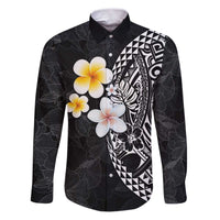 Hawaiian Hibiscus and Plumeria Polynesian Tribal Tattoo Family Matching Puletasi and Hawaiian Shirt Black Color LT03 Dad's Shirt - Long Sleeve Black - Polynesian Pride