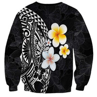 Hawaiian Hibiscus and Plumeria Polynesian Tribal Tattoo Sweatshirt Black Color