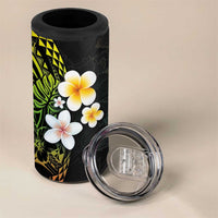 Hawaiian Hibiscus and Plumeria Polynesian Tribal Tattoo 4 in 1 Can Cooler Tumbler Reggae Color