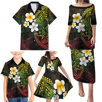 Hawaiian Hibiscus and Plumeria Polynesian Tribal Tattoo Family Matching Puletasi and Hawaiian Shirt Reggae Color
