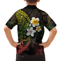 Hawaiian Hibiscus and Plumeria Polynesian Tribal Tattoo Family Matching Short Sleeve Bodycon Dress and Hawaiian Shirt Reggae Color