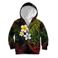 Hawaiian Hibiscus and Plumeria Polynesian Tribal Tattoo Kid Hoodie Reggae Color