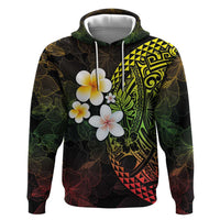 Hawaiian Hibiscus and Plumeria Polynesian Tribal Tattoo Zip Hoodie Reggae Color