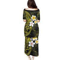 Hawaiian Hibiscus and Plumeria Polynesian Tribal Tattoo Family Matching Puletasi and Hawaiian Shirt Yellow Color LT03 - Polynesian Pride