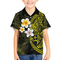 Hawaiian Hibiscus and Plumeria Polynesian Tribal Tattoo Family Matching Short Sleeve Bodycon Dress and Hawaiian Shirt Yellow Color LT03 Son's Shirt Yellow - Polynesian Pride