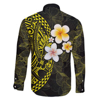 Hawaiian Hibiscus and Plumeria Polynesian Tribal Tattoo Family Matching Tank Maxi Dress and Hawaiian Shirt Yellow Color