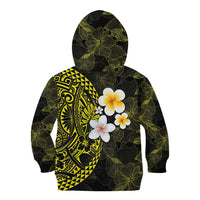 Hawaiian Hibiscus and Plumeria Polynesian Tribal Tattoo Kid Hoodie Yellow Color