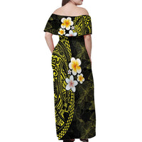 Hawaiian Hibiscus and Plumeria Polynesian Tribal Tattoo Off Shoulder Maxi Dress Yellow Color LT03 - Polynesian Pride