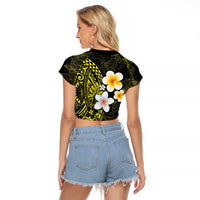 Hawaiian Hibiscus and Plumeria Polynesian Tribal Tattoo Raglan Cropped T Shirt Yellow Color LT03 - Polynesian Pride