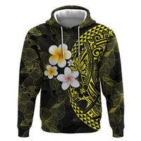 Hawaiian Hibiscus and Plumeria Polynesian Tribal Tattoo Zip Hoodie Yellow Color