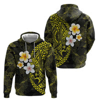 Hawaiian Hibiscus and Plumeria Polynesian Tribal Tattoo Zip Hoodie Yellow Color