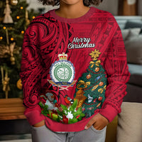 Niue Christmas Kid Ugly Christmas Sweater Coat of Arms and Polynesian Tattoo Xmas Element Christmas Red Vibe LT03 - Polynesian Pride