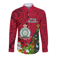 Niue Christmas Long Sleeve Button Shirt Coat of Arms and Polynesian Tattoo Xmas Element Christmas Red Vibe LT03 Unisex Red - Polynesian Pride