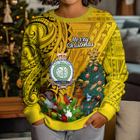 Niue Christmas Kid Ugly Christmas Sweater Coat of Arms and Polynesian Tattoo Xmas Element Christmas Yellow Vibe LT03 - Polynesian Pride