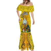 Niue Christmas Mermaid Dress Coat of Arms and Polynesian Tattoo Xmas Element Christmas Yellow Vibe LT03 - Polynesian Pride