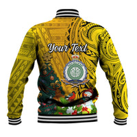 Personalised Niue Christmas Baseball Jacket Coat of Arms and Polynesian Tattoo Xmas Element Christmas Yellow Vibe LT03 - Polynesian Pride