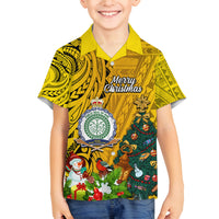Personalised Niue Christmas Family Matching Long Sleeve Bodycon Dress and Hawaiian Shirt Coat of Arms and Polynesian Tattoo Xmas Element Christmas Yellow Vibe LT03 Son's Shirt Yellow - Polynesian Pride