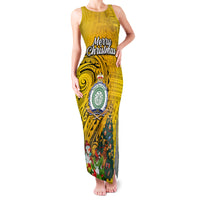 Personalised Niue Christmas Family Matching Tank Maxi Dress and Hawaiian Shirt Coat of Arms and Polynesian Tattoo Xmas Element Christmas Yellow Vibe LT03 Mom's Dress Yellow - Polynesian Pride