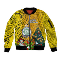 Personalised Niue Christmas Sleeve Zip Bomber Jacket Coat of Arms and Polynesian Tattoo Xmas Element Christmas Yellow Vibe LT03 Unisex Yellow - Polynesian Pride