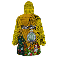Personalised Niue Christmas Wearable Blanket Hoodie Coat of Arms and Polynesian Tattoo Xmas Element Christmas Yellow Vibe LT03 - Polynesian Pride