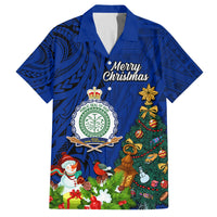 Niue Christmas Family Matching Off Shoulder Short Dress and Hawaiian Shirt Coat of Arms and Polynesian Tattoo Xmas Element Christmas Blue Vibe LT03 Dad's Shirt - Short Sleeve Blue - Polynesian Pride
