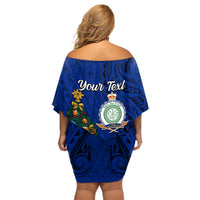 Personalised Niue Christmas Off Shoulder Short Dress Coat of Arms and Polynesian Tattoo Xmas Element Christmas Blue Vibe LT03 - Polynesian Pride