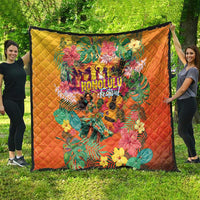 Hawaiian Honolulu Festival Quilt Hawaiian Identity - Hula Dancer and Ukulele Tropical Plants Style