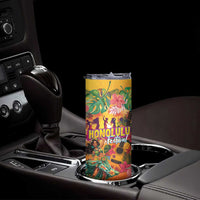 Hawaiian Honolulu Festival Skinny Tumbler Hawaiian Identity - Hula Dancer and Ukulele Tropical Plants Style