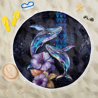 Hawaiian Whales Love Couple Beach Blanket Hibiscus and Kakau Art Tattoo Night Sky Vibe
